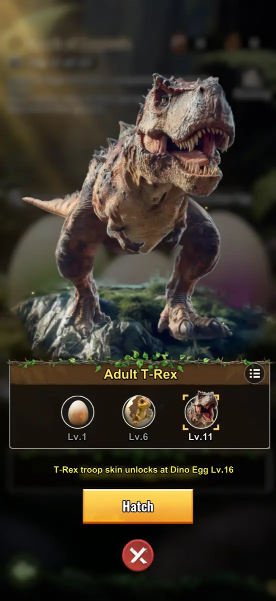 Adult T-Rex shown on the in-game Hatch of Legends screen