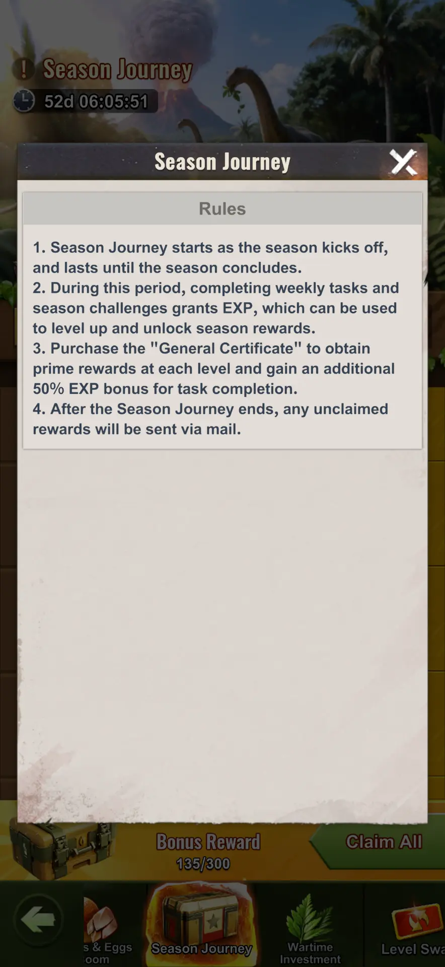 In-game Season Journey Rules popup