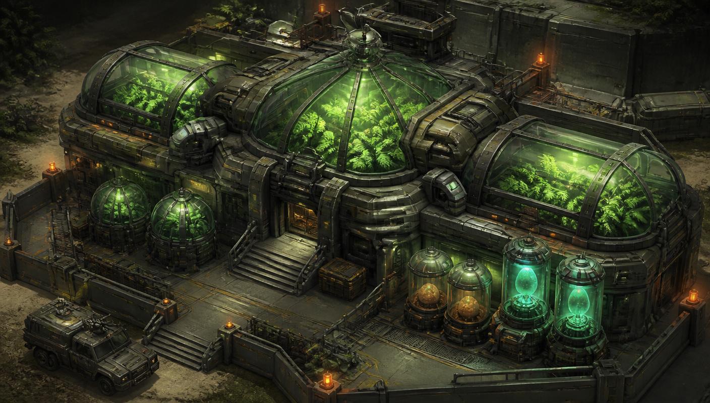 Bio Greenhouses and biotech lab with dinosaur egg incubators