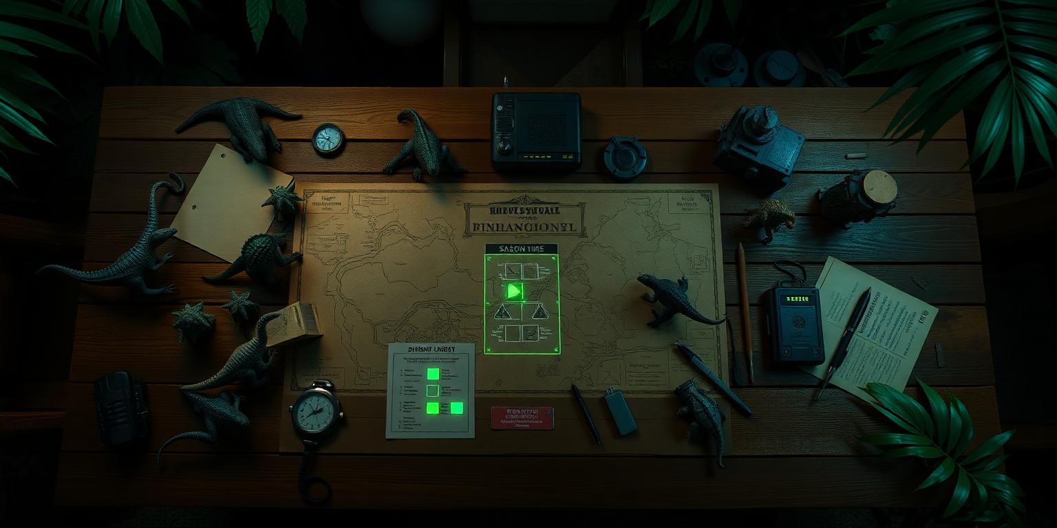 Tactical week-one planning table with priority checklist and dinosaur icons