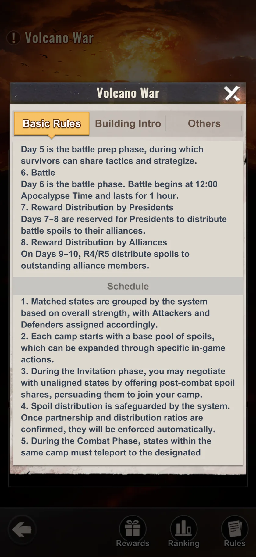 Last Z Volcano War in-game screenshot — In-game · Basic Rules · Full phase breakdown
